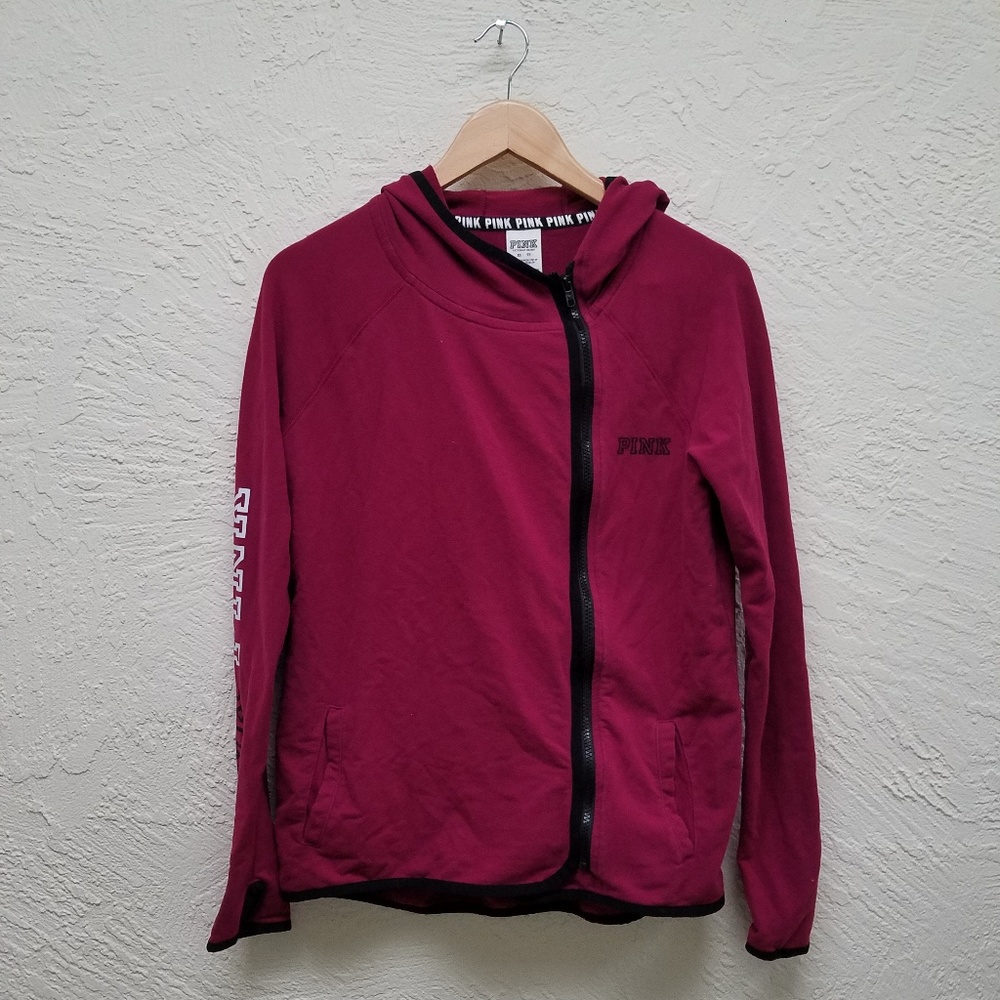 Pink asymetrical hoodie zip up jacket